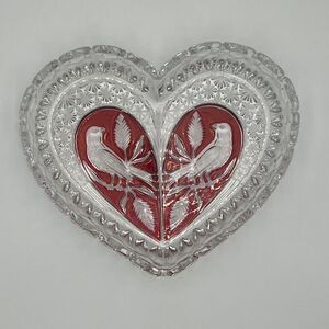 Rare Vintage Hofbauer Ruby Crystal Heart Bird Dish